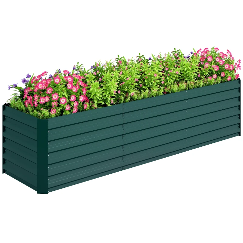 Outsunny 8x2x2ft Galvanized Raised Garden Bed Kit with Safety Edging for Flowers, Herbs and Vegetables, Green