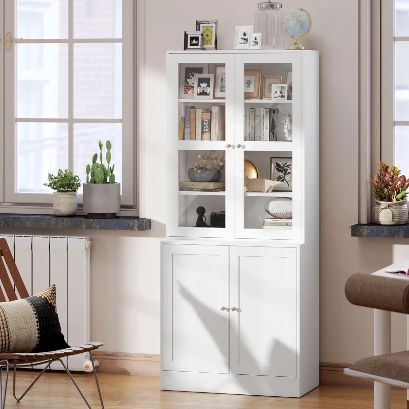 HOMCOM Bookcase Storage Cabinet with Doors, Modern Tall Bookshelf with 2 Adjustable Shelves, Display Unit for Study, Living Room, Home Office, White