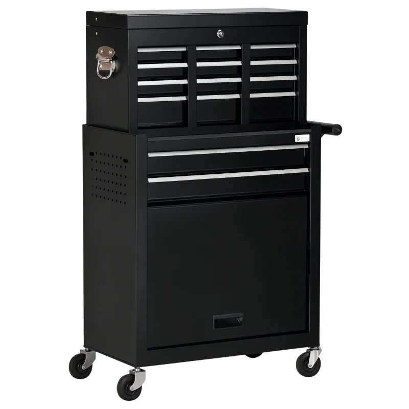 DURHAND 6-Drawer Tool Chest Set with 4 Wheels, Lockable Rolling Tool Box and Storage Cabinet for Garage Factory Workshop, Black