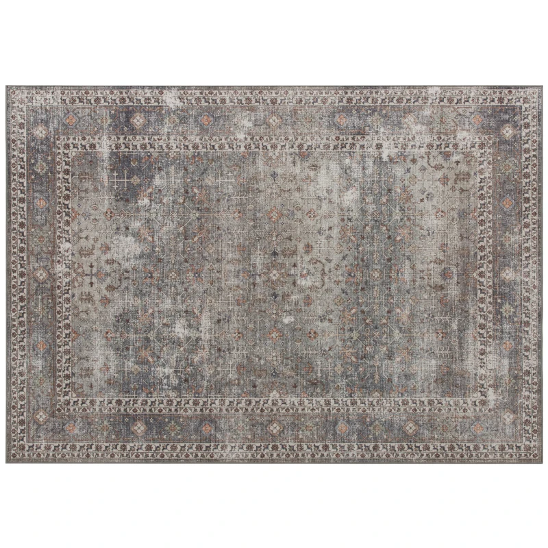 HOMCOM Machine Washable Area Rug 5x7, Non-Slip Traditional Floor Cover Foldable Carpet for Living Room, Bedroom, Mixed-Brown