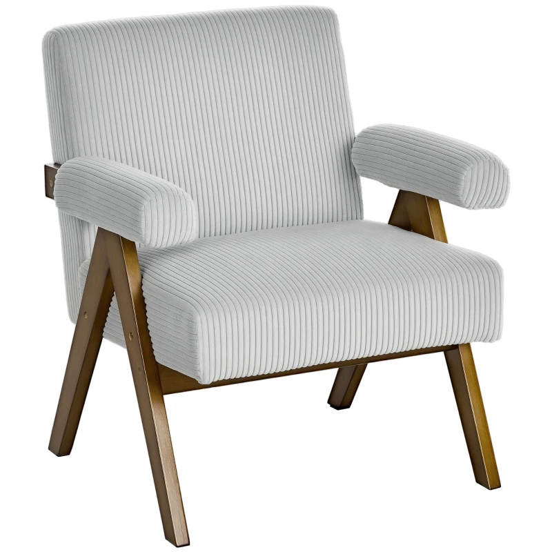 HOMCOM Corduroy Accent Chair Armchair with Wide Seat and Soft Padded Armrests for Reading, Bedroom, Light Grey