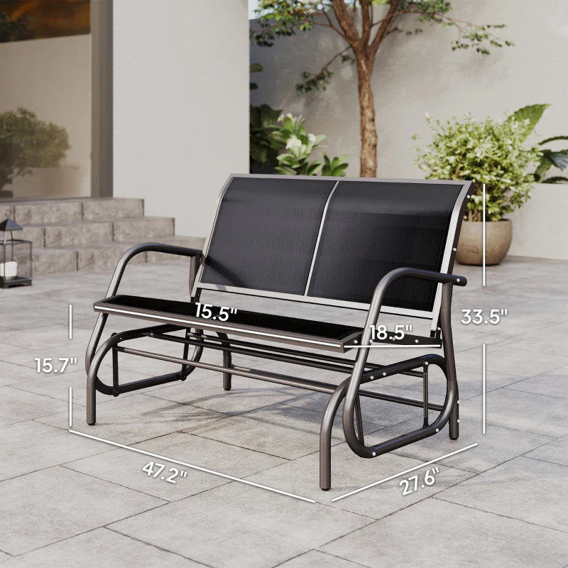 Outsunny 2-Person Outdoor Glider Bench, Patio Double Swing Rocking Chair Loveseat w/Powder Coated Steel Frame for Backyard Garden Porch, Black