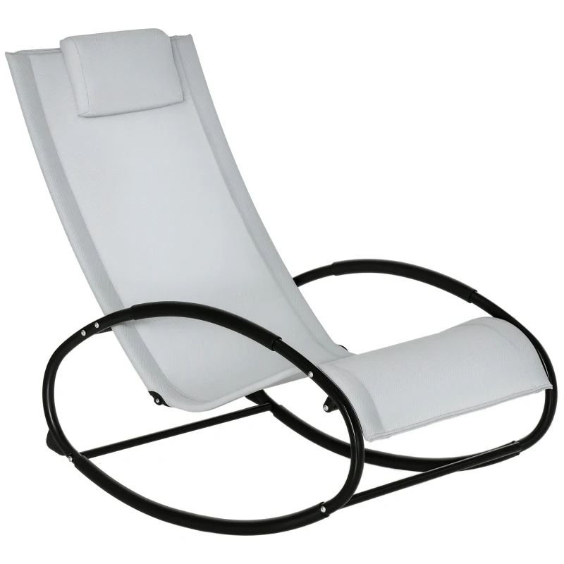 Outsunny Pool Lounger, Outdoor Rocking Lounge Chair for Sunbathing, Pool, Beach, Porch with Pillow and Cool Mesh, Sun Tanning Rocker, Grey