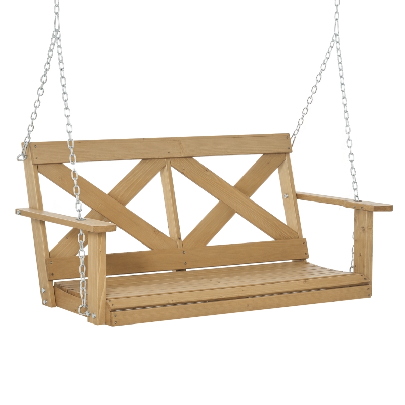 Outsunny 2 Seater Wooden Garden Swing Seat Hammock Bench Lounger, Grey