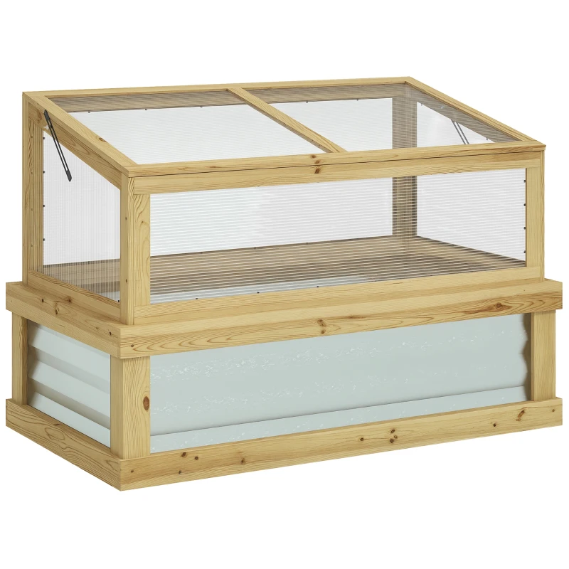 Outsunny Raised Garden Flower Bed Kit with Lean-to Greenhouse, Wooden Cold Frame Planter, 41" x 22.5" x 28.25", Natural
