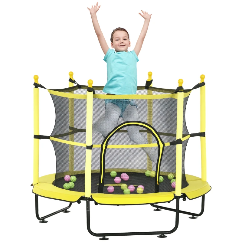 Qaba 4.6' Trampoline for Kids with Safety Enclosure & Ball Pit, Yellow