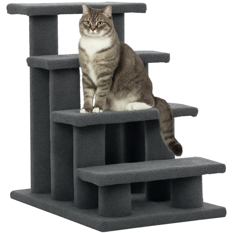 PawHut 23.5" 4 Tier Pet Stairs Dog Cat Step Scratch Post Furniture, Dark Grey