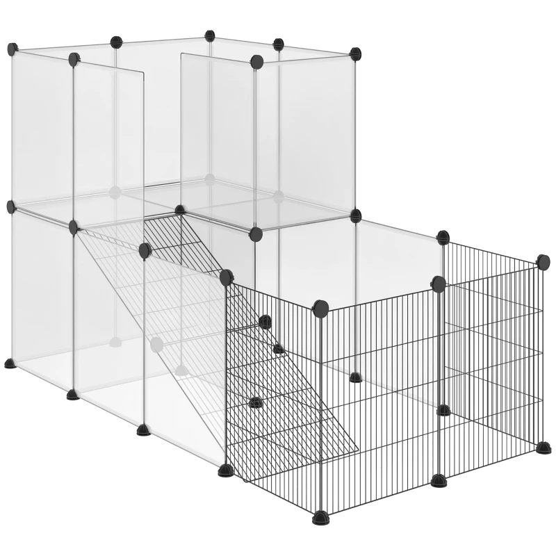 Pawhut 35.4" Pet Playpen Portable Pet Fence for Small Animals, DIY Plastic Modular Fence for Guinea Pigs, Bunny, Hedgehog