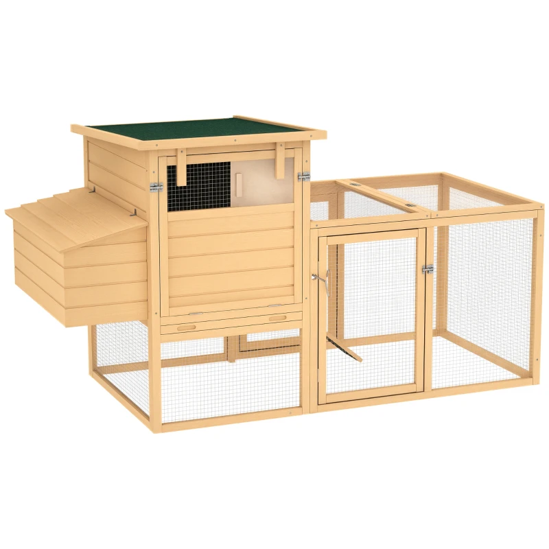 PawHut 75" Wooden Chicken Coop with Nesting Box, Removable Tray, Ramp Run, for Garden Backyard, Natural Wood