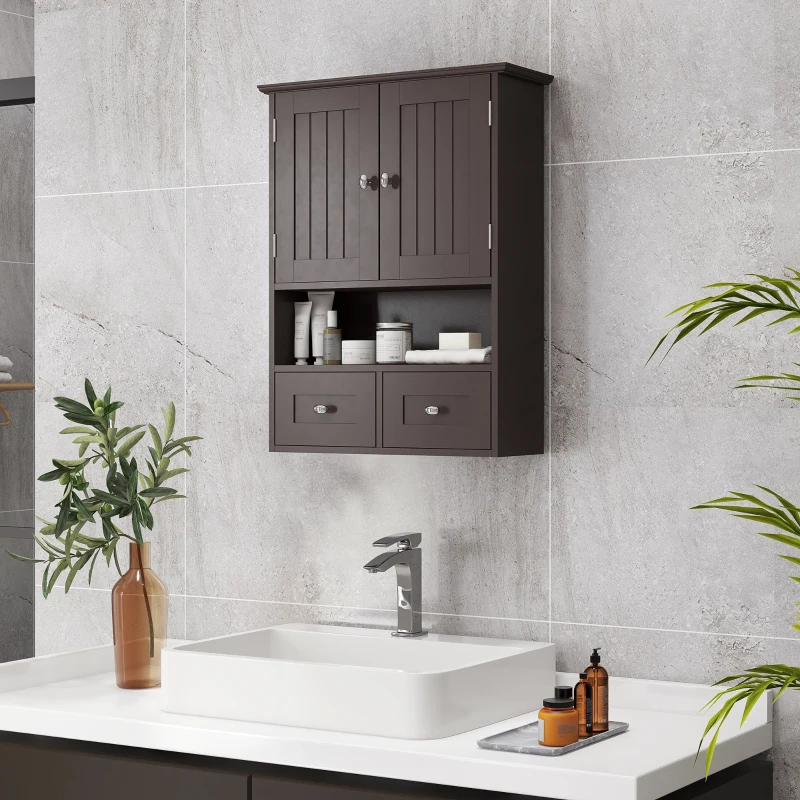 kleankin Medicine Cabinet, Bathroom Wall Cabinet with Shelf and Drawers for Hallway, Living Room, Brown