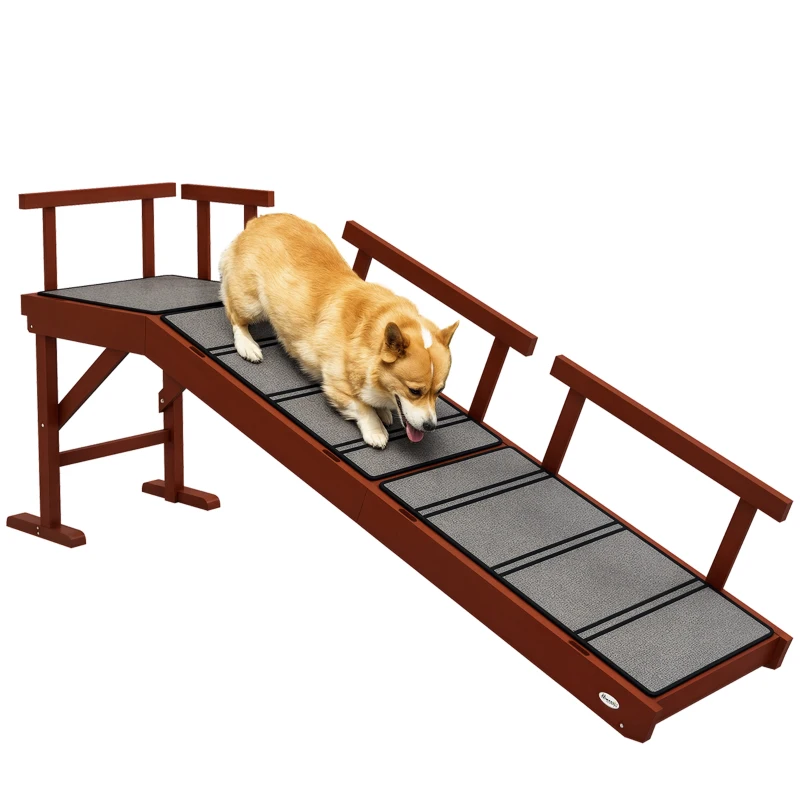 PawHut Wooden Dog Ramp with Removable Guardrails, Non-Slip Surface, 60" Long, Brown