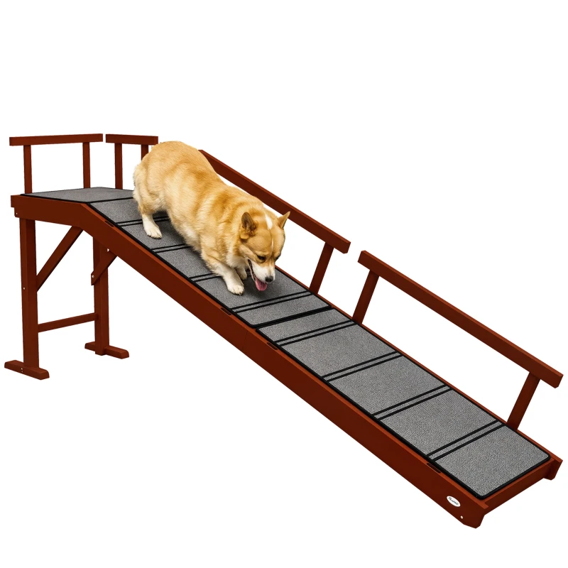 PawHut Wooden Dog Ramp with Removable Guardrails, Non-Slip Surface, 73" Long, Brown(m-11)