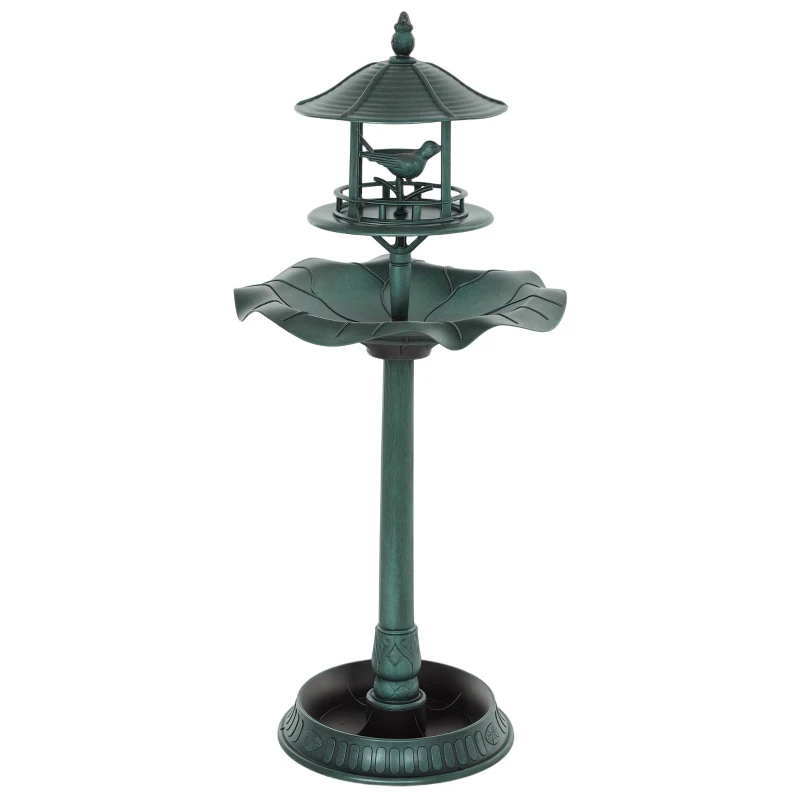 Outsunny 3-in-1 Garden Bird Bath Bowl Pedastal with Large Water Basin, Bird Feeder & Underneath Flower Planter, Green