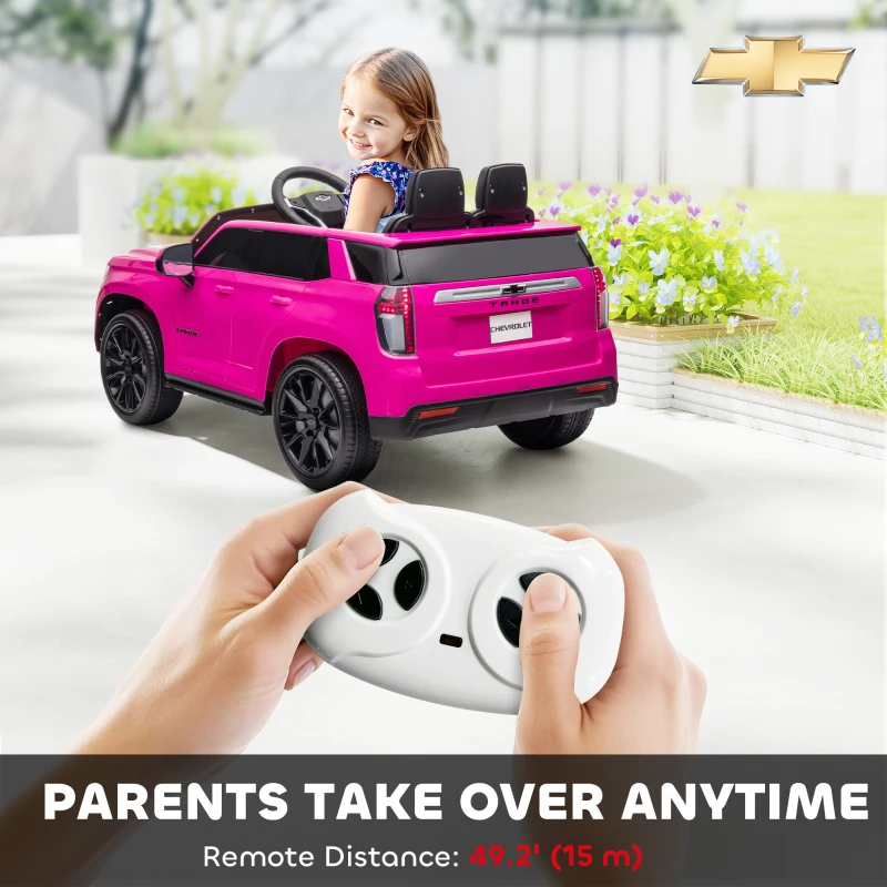 Aosom Licensed Chevrolet Tahoe Kids Ride on Car, 12V 7AH Toddler Electric Car with Parent Remote Control, 3 Speeds, Spring Suspension, LED Light, Horn, Music, Pink
