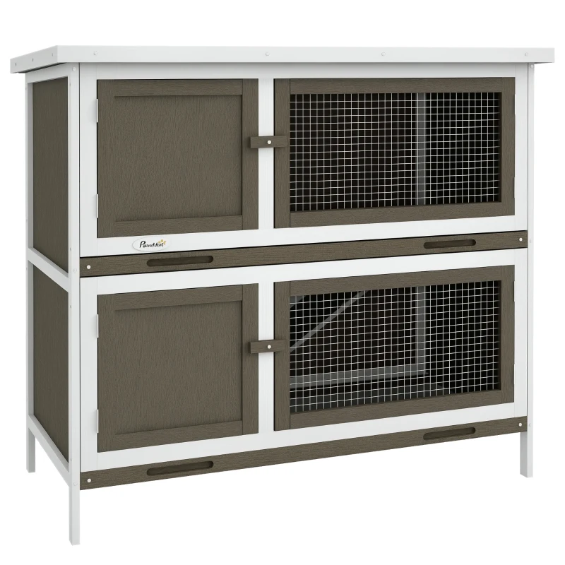 PawHut Wooden Bunny Hutch with Ramp, Indoor/Outdoor, Brown