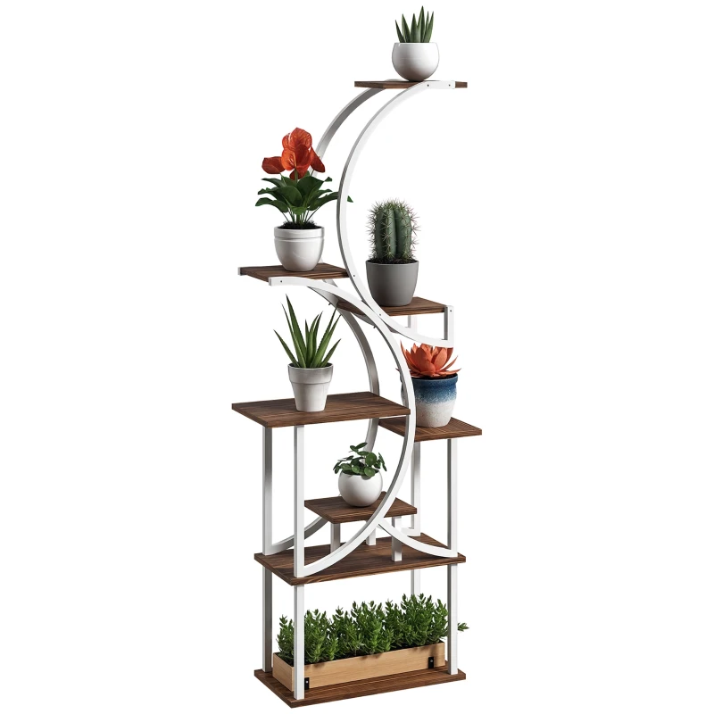 Outsunny Plant Stand Indoor, 8 Tier 62" S-Shaped Plant Shelf, Corner Plant Rack for Multiple Plants, Carbonised Finish