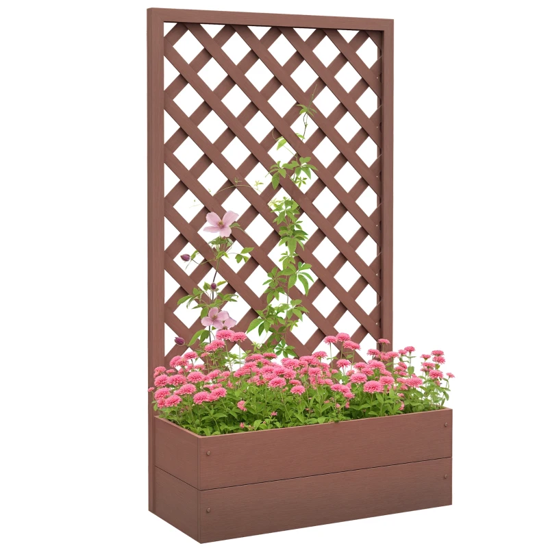 Outsunny Trellis Planter Box for Climbing Plants, Raised Garden Bed w/ Trellis Lattice for Outdoor Garden, Backyard, Brown