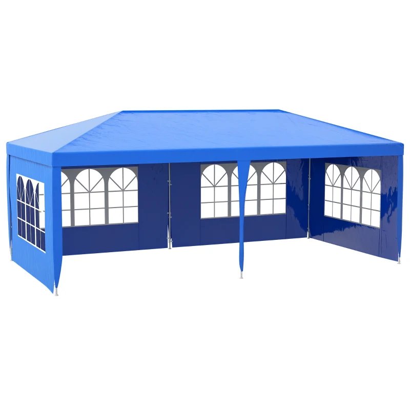 Outsunny 9.6' x 19' Large Party Tent, Outdoor Event Shelter, Gazebo Canopy with 4 Removable Window Sidewalls for Weddings, Picnics, Blue
