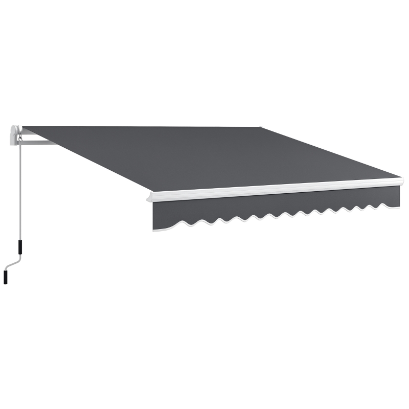 Outsunny 13' x 8' Patio Awning, Manual Retractable Sun Shade with UV Protection and Easy Crank Opening, Dark Gray