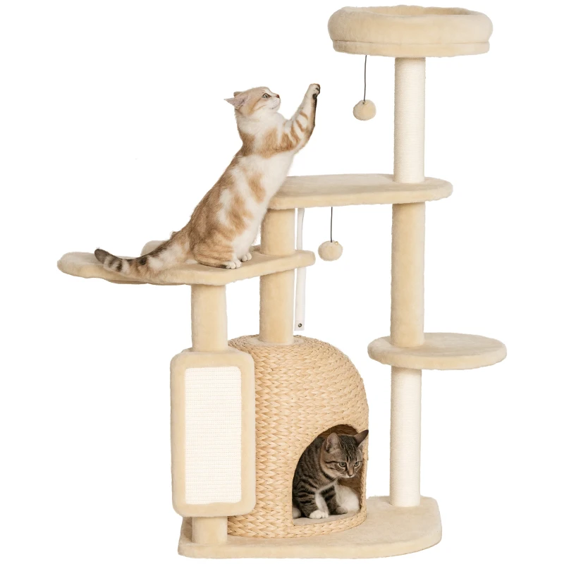 PawHut 44" Cat Tree Tower with Scratching Posts, Cat Condo, Hammock, Bed, Platforms, Toy Balls for Indoor Cats