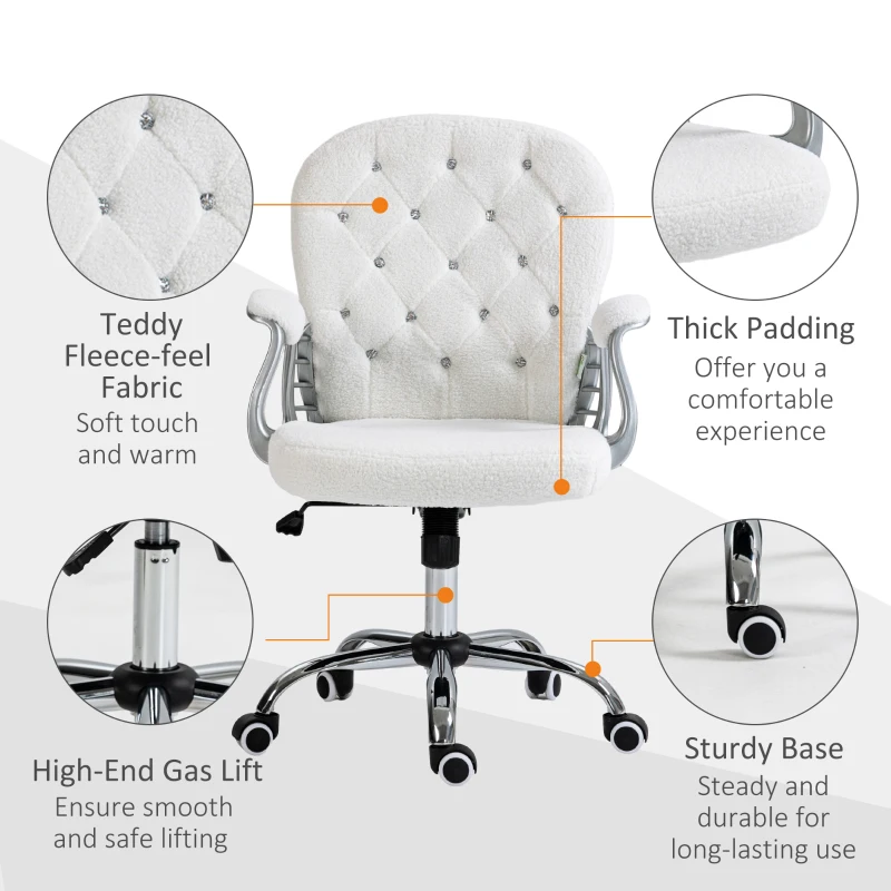 Vinsetto Office Chair, Computer Desk Chair with Adjustable Height and Tufted Back, White