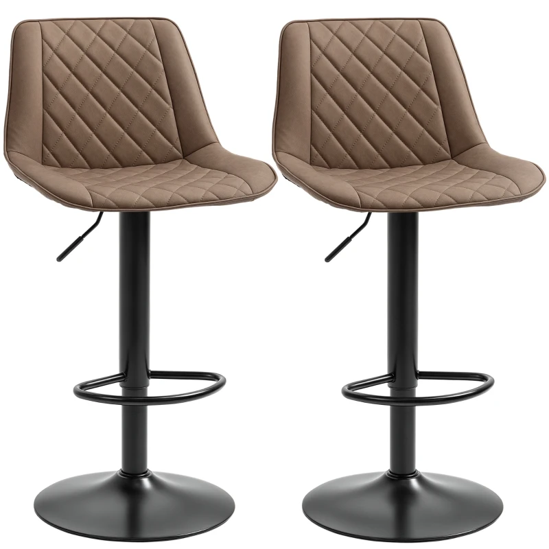 HOMCOM Adjustable Bar Stools Set of 2, Counter Height Barstools with Swivel Seat Steel Base for Kitchen, Dining Room, Dark Brown
