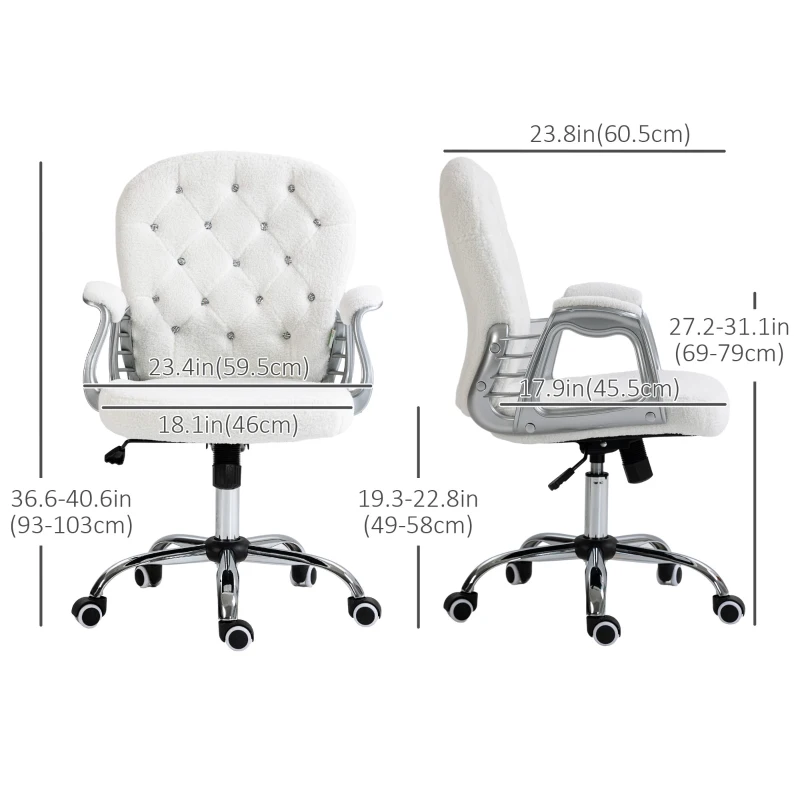 Vinsetto Office Chair, Computer Desk Chair with Adjustable Height and Tufted Back, White