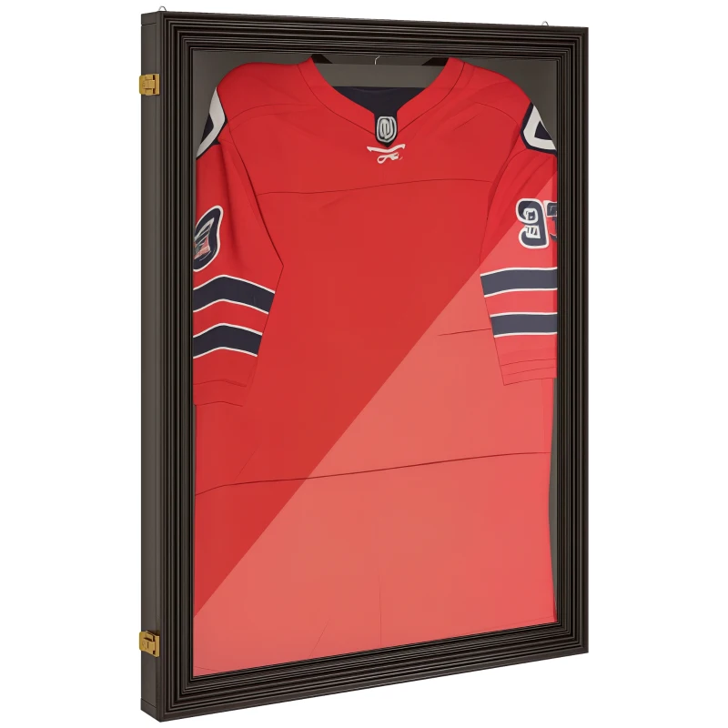 HOMCOM 26" x 35" Shadow Box Frame, UV-Resistant Jersey Display Case with T-shirt Hanger and 2 Keys, Brown