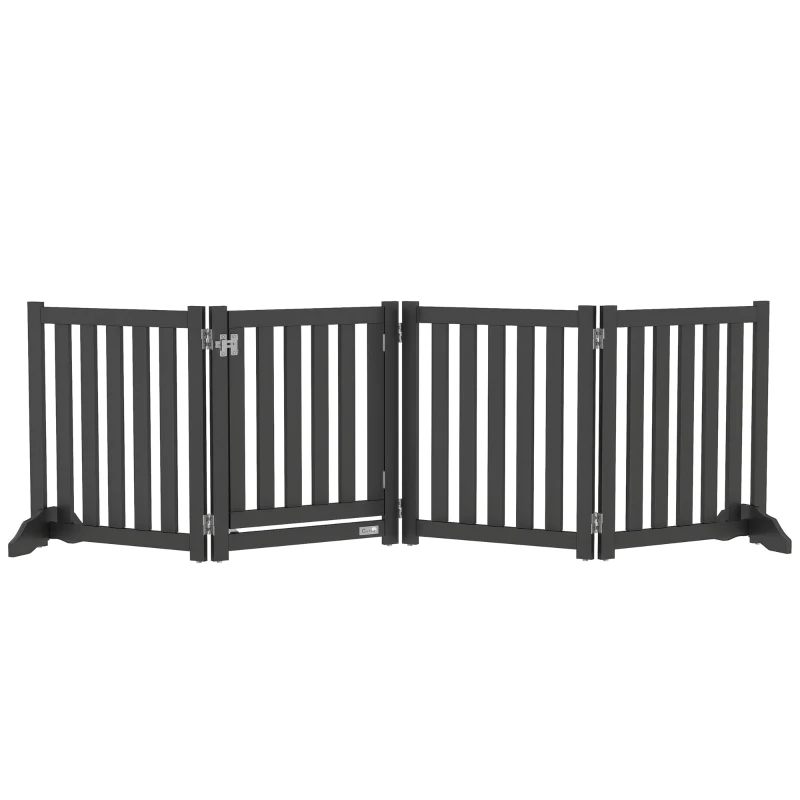 PawHut Foldable Dog Gate with Door, 4 Panels Fressstanding Pet Gate, Black