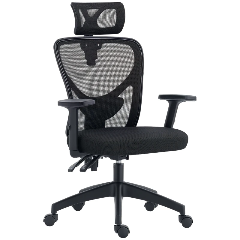 Vinsetto Ergonomic Office Chair, Mesh Desk Chair with Adjustable Headrest, Reclining Backrest, Swivel Wheels, Black