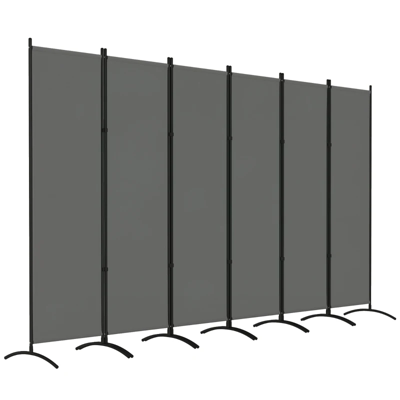 Outsunny 6 Panel Folding Room Divider, UV30+ Privacy Screen, Indoor Outdoor Privacy Panel with Stable Base, Dark Grey