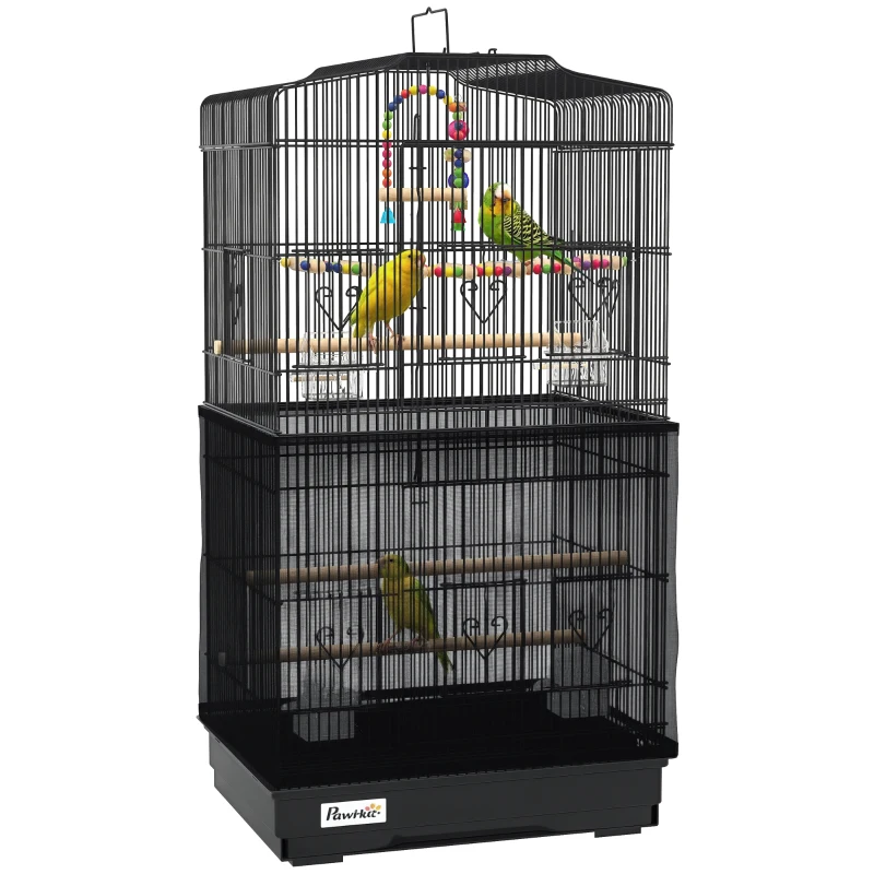 PawHut 36" Bird Cage with Accessories, Handle, Mesh Cover, Tray, Black