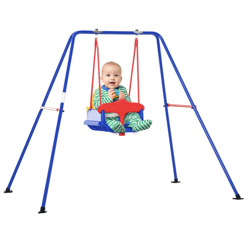 Outsunny Baby Swing Set for Backyard Indoor/Outdoor, Solid Metal Frame with Baby Seat Harness for Kid Age 6-36 Months