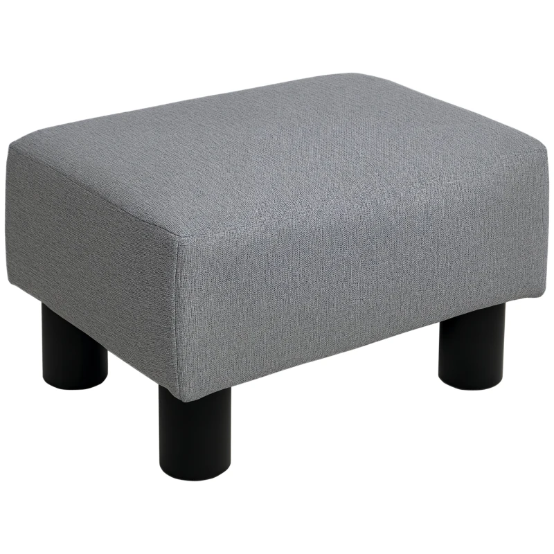 HOMCOM Ottoman Foot Rest, Small Foot Stool with Linen Fabric Upholstery and Plastic Legs, Cube Ottoman for Living Room, Gray
