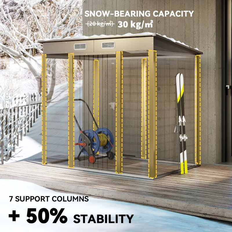 Outsunny 6 x 4FT Galvanized Garden Storage Shed, Metal Outdoor Shed with Double Doors and 2 Vents, Light Grey