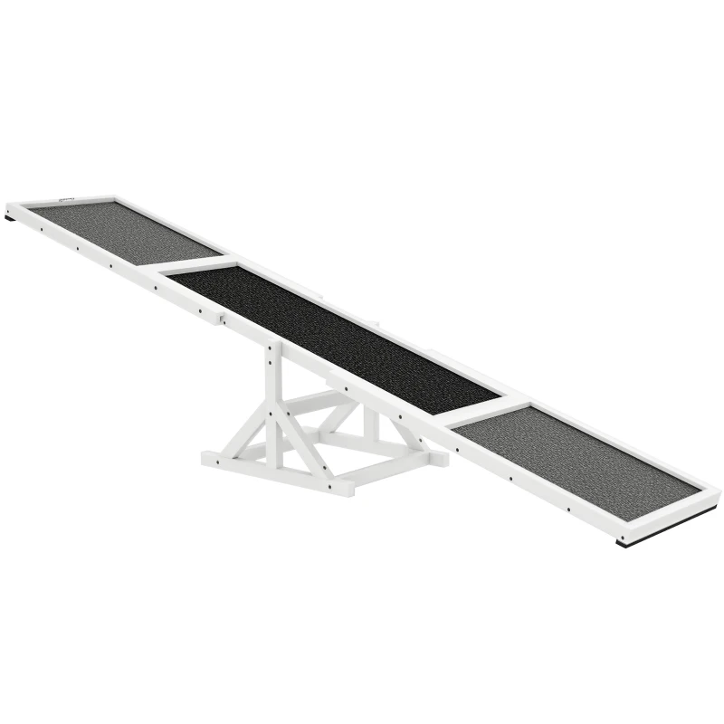 PawHut Wooden Dog Agility Seesaw for Training and Exercise, Weather Resistant, 83" L x 16" W x 14" H, White