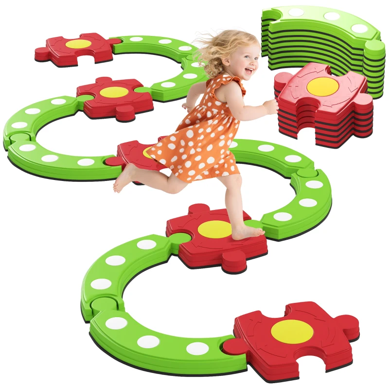Qaba Kids Balance Beam Stepping Stones with Non-slip Surface for Kids 3-8, Build Coordination and Gross Motor Skills, Green