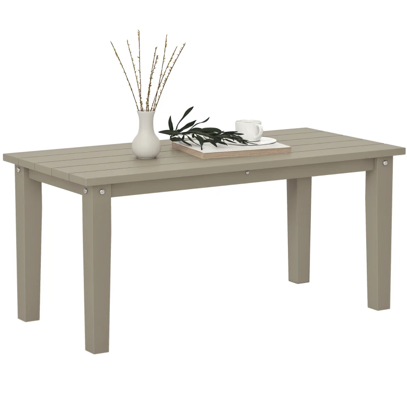 Outsunny Rectangle Outdoor Coffee Table, HDPE All-Weather Outdoor Patio Table with Slatted Tabletop for Yard, Balcony, Brown