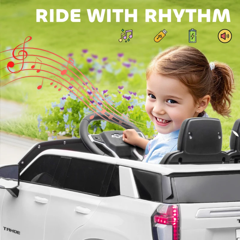 Aosom Licensed Chevrolet Tahoe Kids Ride on Car, 12V 7AH Toddler Electric Car with Parent Remote Control, 3 Speeds, Spring Suspension, LED Light, Horn, Music, White