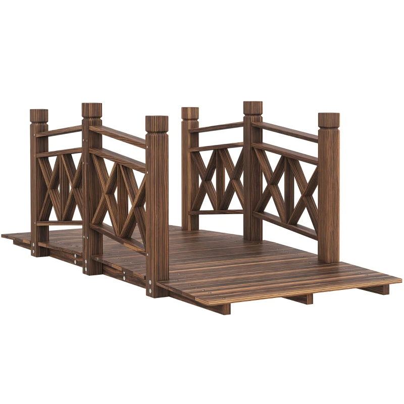 Outsunny 5 ft. Wooden Garden Bridge Footbridge for Backyard Ponds, Creeks, Streams, Carbonized