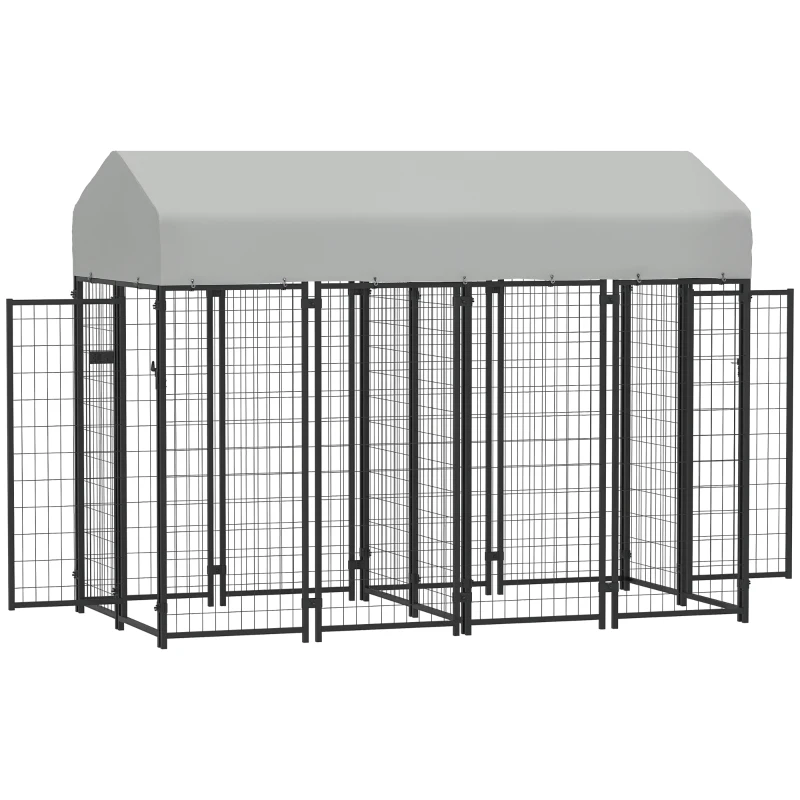 PawHut Outdoor Dog Kennel with Two-Room Design, Water-Resistant & Sun-Proof Cover, for S, M, L Dogs, 8' x 4' x 6'