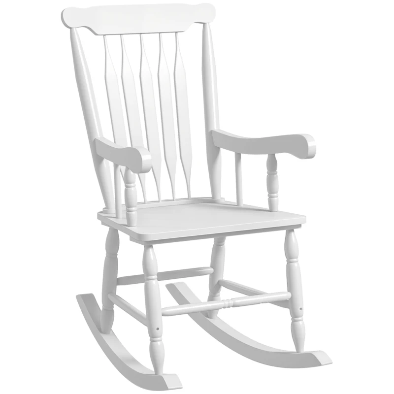 Outsunny Porch Rocker Chair, 350 lbs. Wooden Outdoor Rocking Chair with High Back for Garden, Patio, Balcony, White