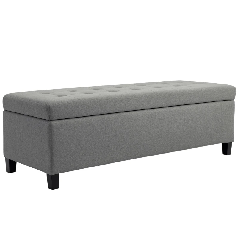 HOMCOM 50" Storage Ottoman Bench, Upholstered Ottoman Foot Rest with Linen Fabric and Soft Close Lid for Entryway, Gray