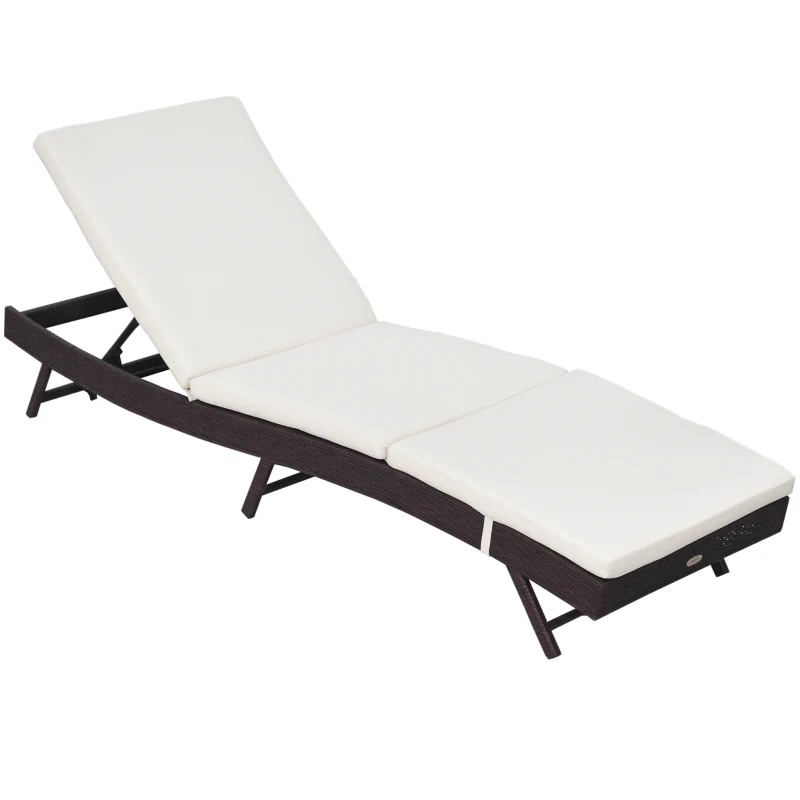 Outsunny Patio Chaise Lounge, Pool Chair with 5 Position Adjustable Backrest & Cushion, Outdoor PE Rattan Wicker Sun Tanning Seat, 78.75" x 24.75" x 35", Brown