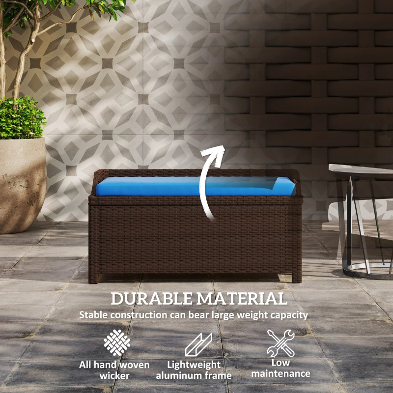 Outsunny Outdoor Wicker Storage Bench with Storage & Cushion, Blue