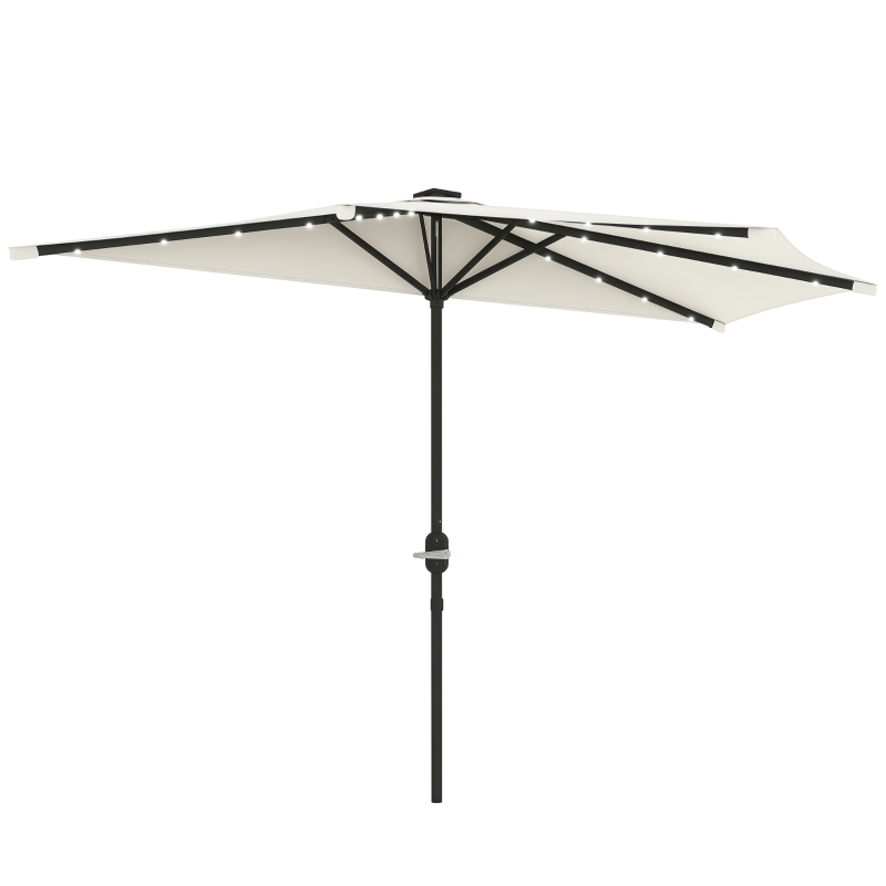 Outsunny Half Outdoor Patio Umbrella, UPF 30+ Small Vented Half Patio Umbrella with Crank 8 Ribs for Balcony Porch Garden Deck Poolside, Cream White
