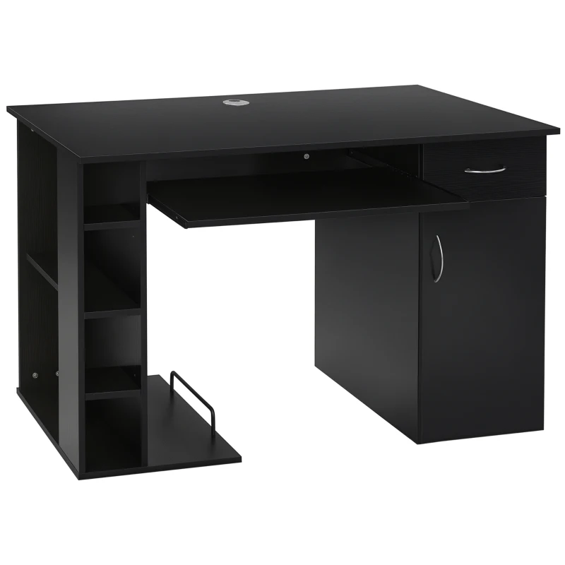 HOMCOM 47.25" Computer Desk with Keyboard Tray, CPU Stand, Writing Desk with Drawer and Storage Shelves, Black