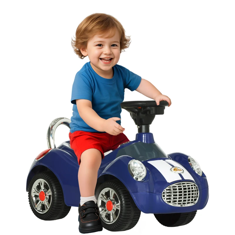 Qaba Baby Push Car with Music, Horn, Light, Dark Blue