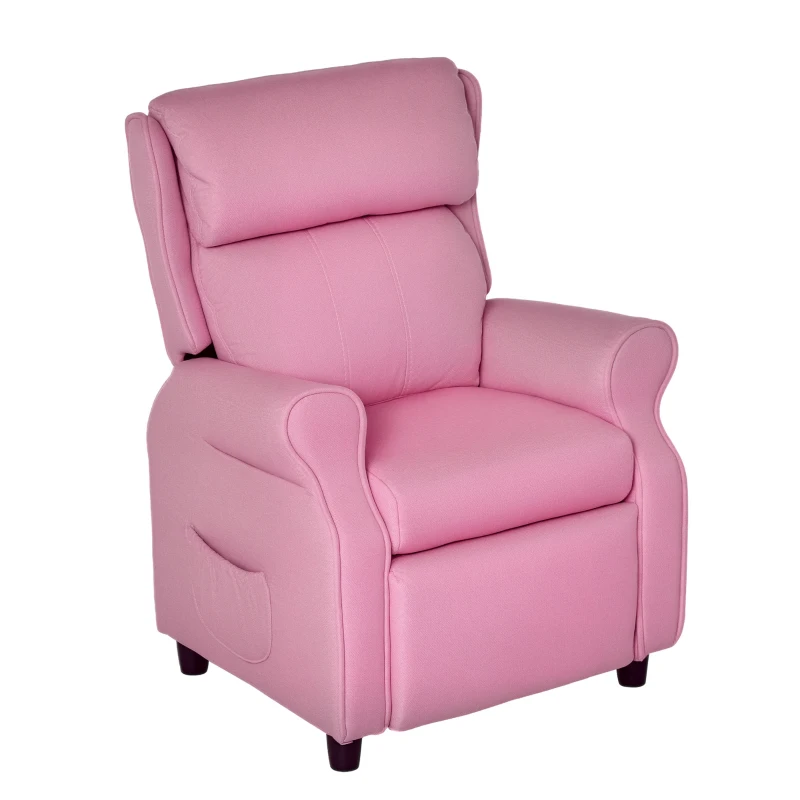 Qaba Kids Recliner Chair Children Sofa Angle Adjustable Single Lounger Armchair Gaming Chair with Footrest 2 Side Pockets for 3-5 Years, Light Pink