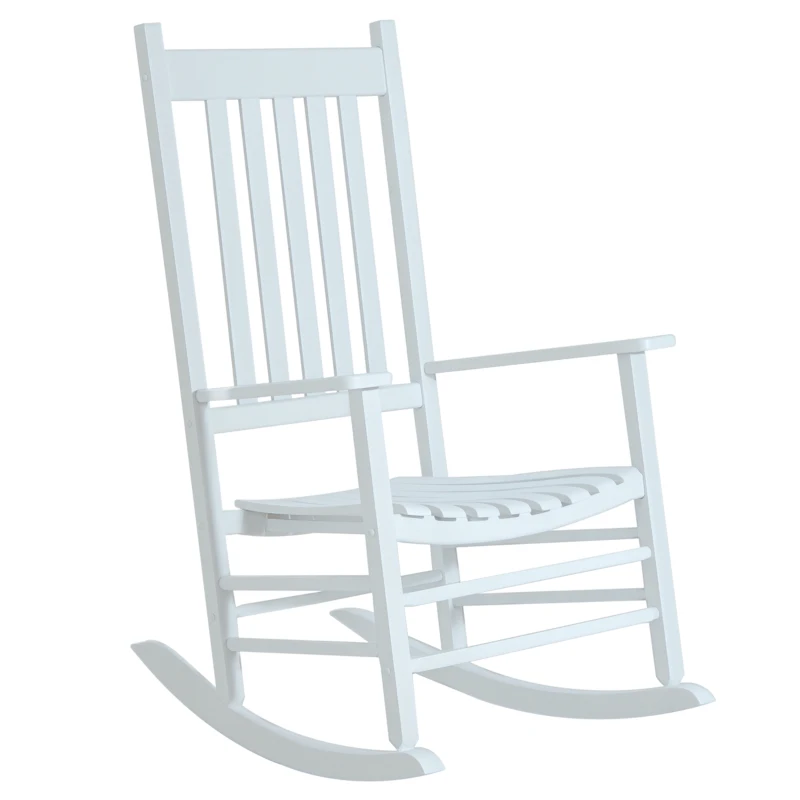 Outsunny Wooden Outdoor Rocking Chair with Armrests, High Back for Garden, Patio, Balcony, Porch, White